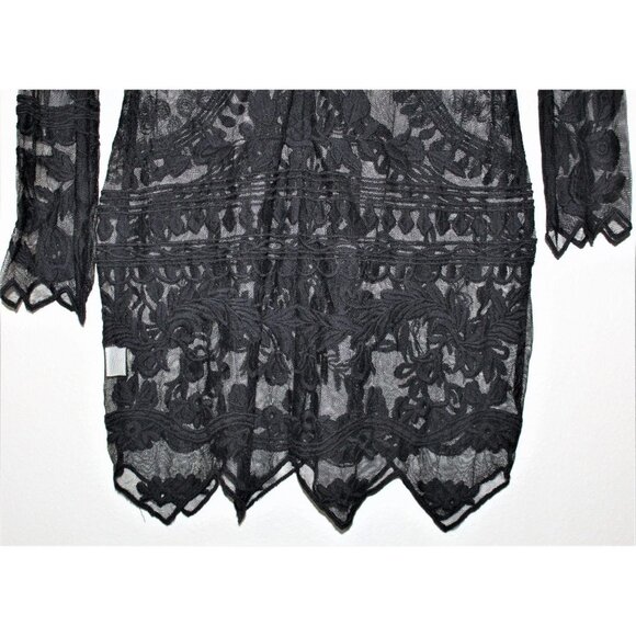 HONEY PUNCH BLACK LACE/sheer long sleeves scoop neck‎ MINI dress LARGE - Picture 7 of 9